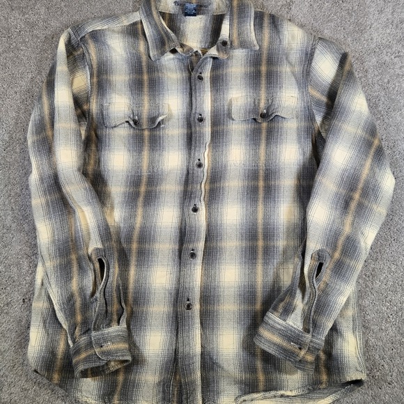 Tailor Vintage Reversible Flannel Shirt Mens Large Gray Green/Blue Plaid Stripes - Picture 2 of 9